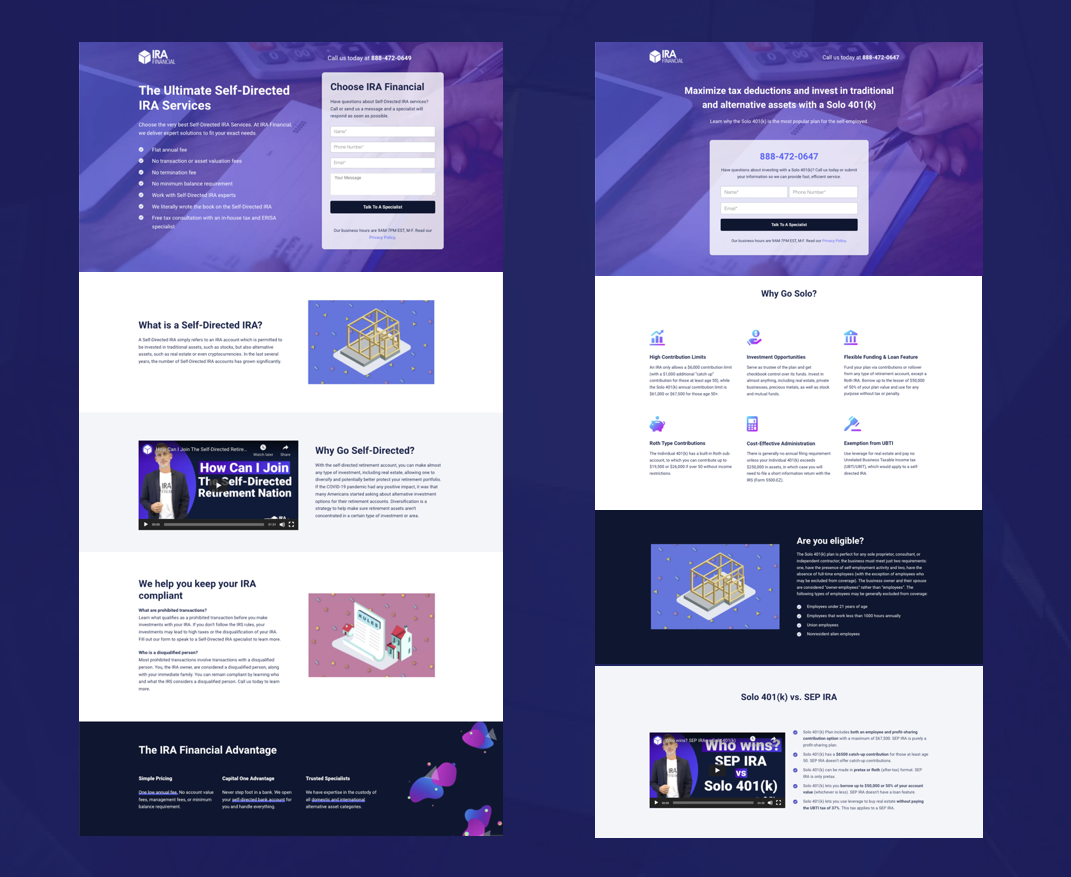 New IRA Financial Landing Pages Examples