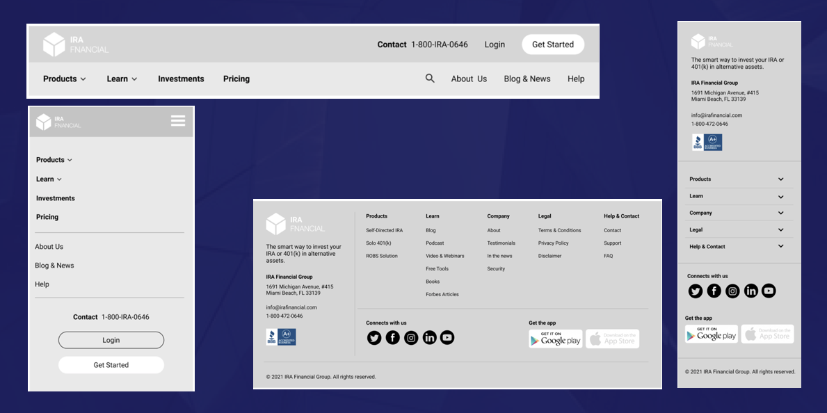 Proposed Navigation and Footer Updates for IRA Financial