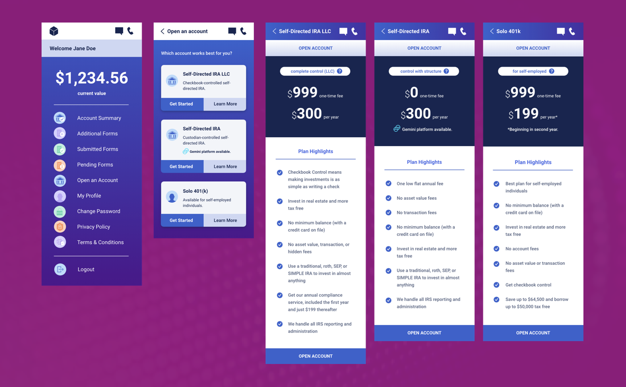 One of the Initial Iterations of the IRA Financial App